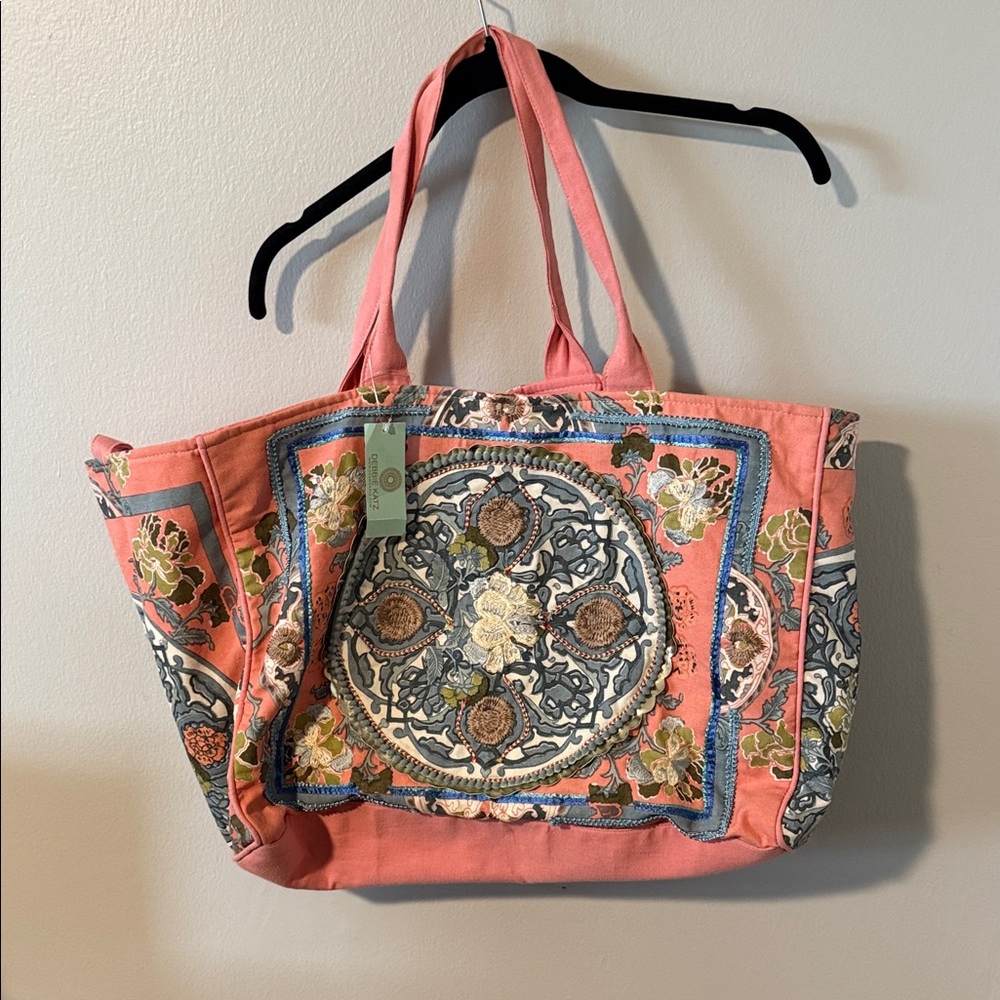 Debbie Katz NWT Floral Embroidered Tote Bag - Pink and Blue